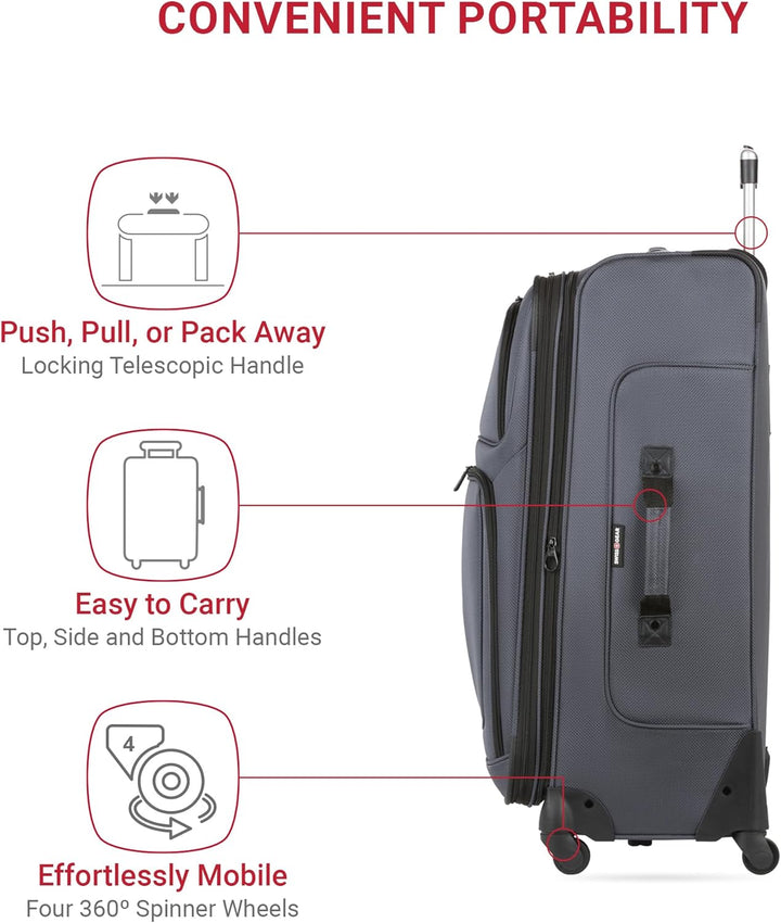 Swiss Gear Sion Softside Erweiterbares Rollgepäck, grau dunkel, 3-Piece Set (21/25/29), Sion Softsid