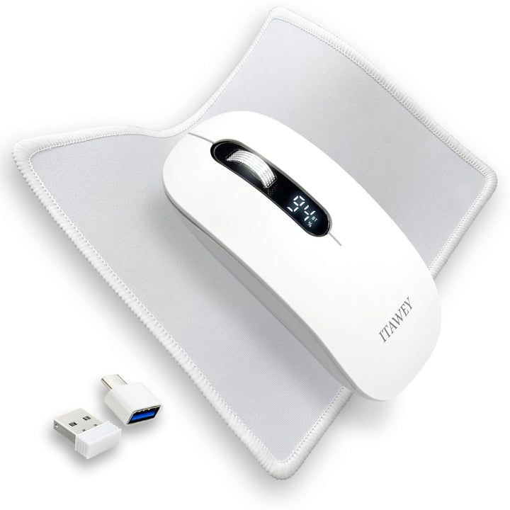 Kabellose Maus & Mauspad Set - mit LCD-Anzeige, Bluetooth & Nano USB, Tri-Modus, wiederaufladbar, le