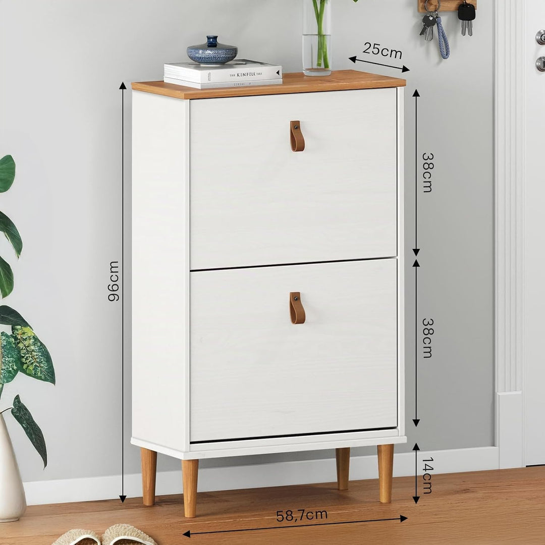 IDIMEX Schuhkipper MIKKA mit 2 Klappen, weiss/Eiche - schmaler Schuhschrank, platzsparende Schuhkomm