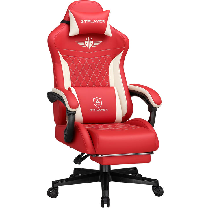 GTPLAYER Gaming Stuhl, Ergonomischer Gamer Stuhl aus PU-Leder mit Lendenwirbelstütze, PC-Stuhl mit v
