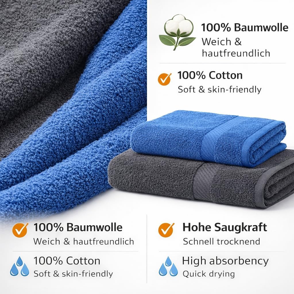 Betz Palermo Handtuch-Set – 6er Handtücher-Set - 2X Liegetücher - 4X Handtücher - 50x100 cm - anthra