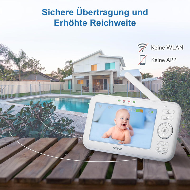 VTech VM5252 Babyphone mit Kamera, Babyfon mit beweglicher Kamera, 5" LCD-Farbbildschirm und Nachtsi