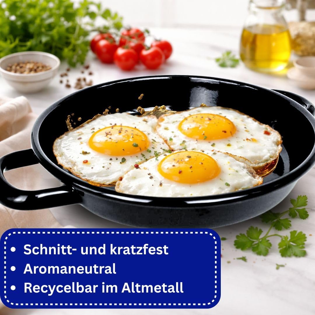 Riess Eierpfanne 22 cm Emaille – Servierpfanne -Omlettpfanne – ideal für Induktion- Eier-Pfanne krat