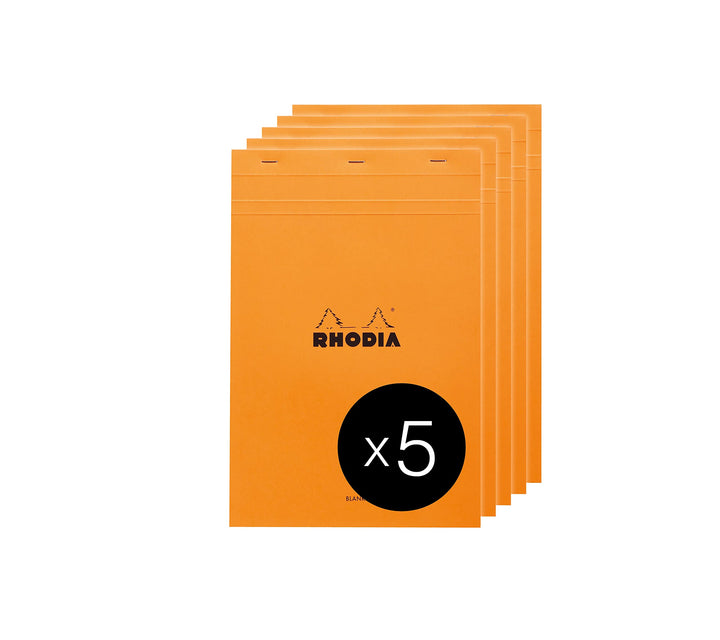 Rhodia 18000C - Packung mit 5 Notizblöcken geheftet No.18, DIN A4 80 Blätter blanko 80g, Orange, 1 P