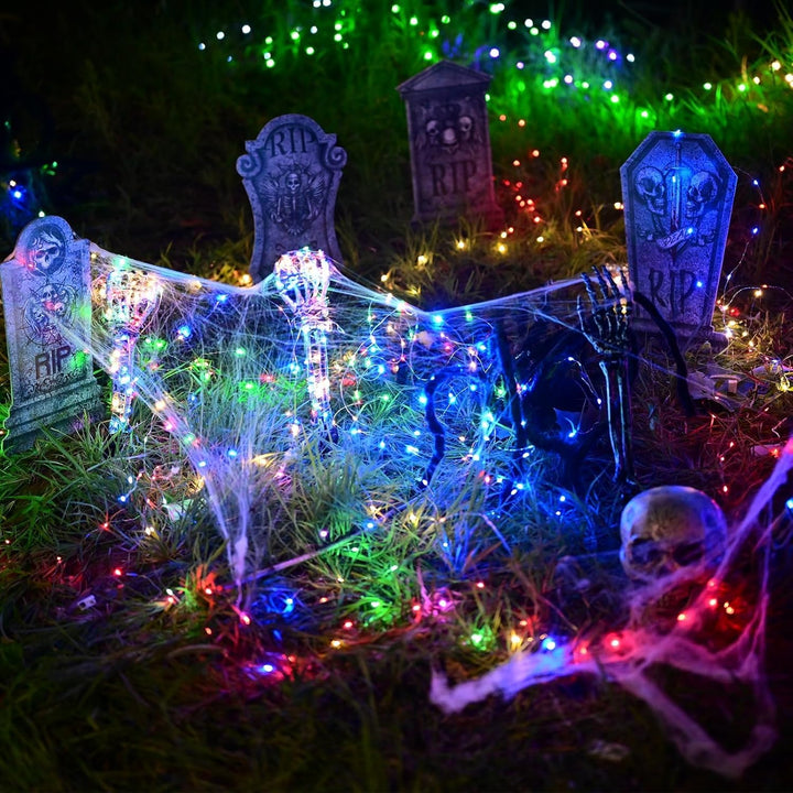 Maxee Halloween Leuchtende Skelett Totenkopf Set, 1 Totenkopf und 2 Schädel Hände mit 2 Grüne LED-Li