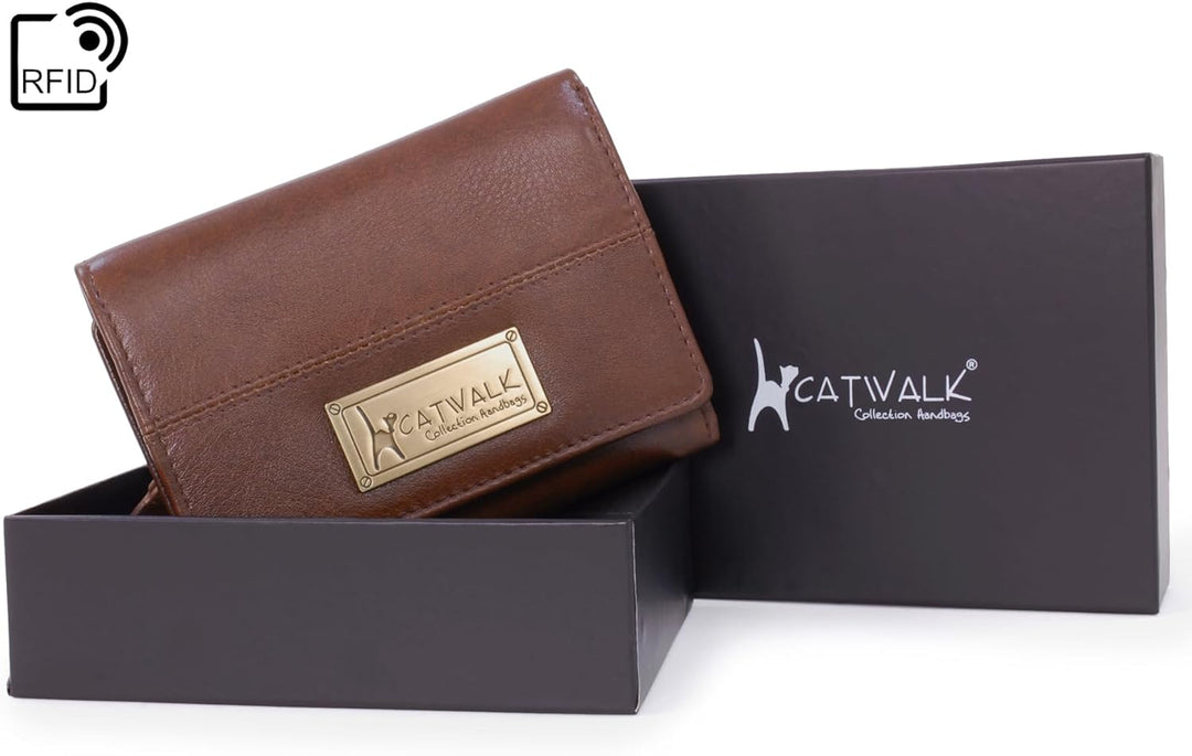 Catwalk Collection Handbags - Leder Geldbörse Damen Mittelgross - Geldbeutel mit Münzfach und 7 Kart