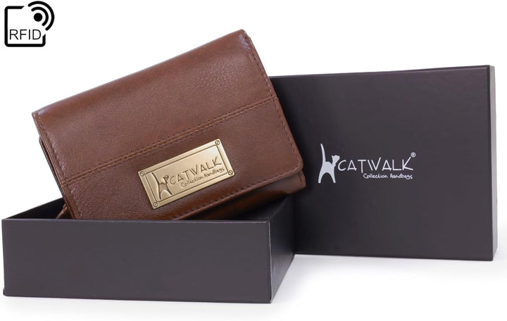 Catwalk Collection Handbags - Leder Geldbörse Damen Mittelgross - Geldbeutel mit Münzfach und 7 Kart