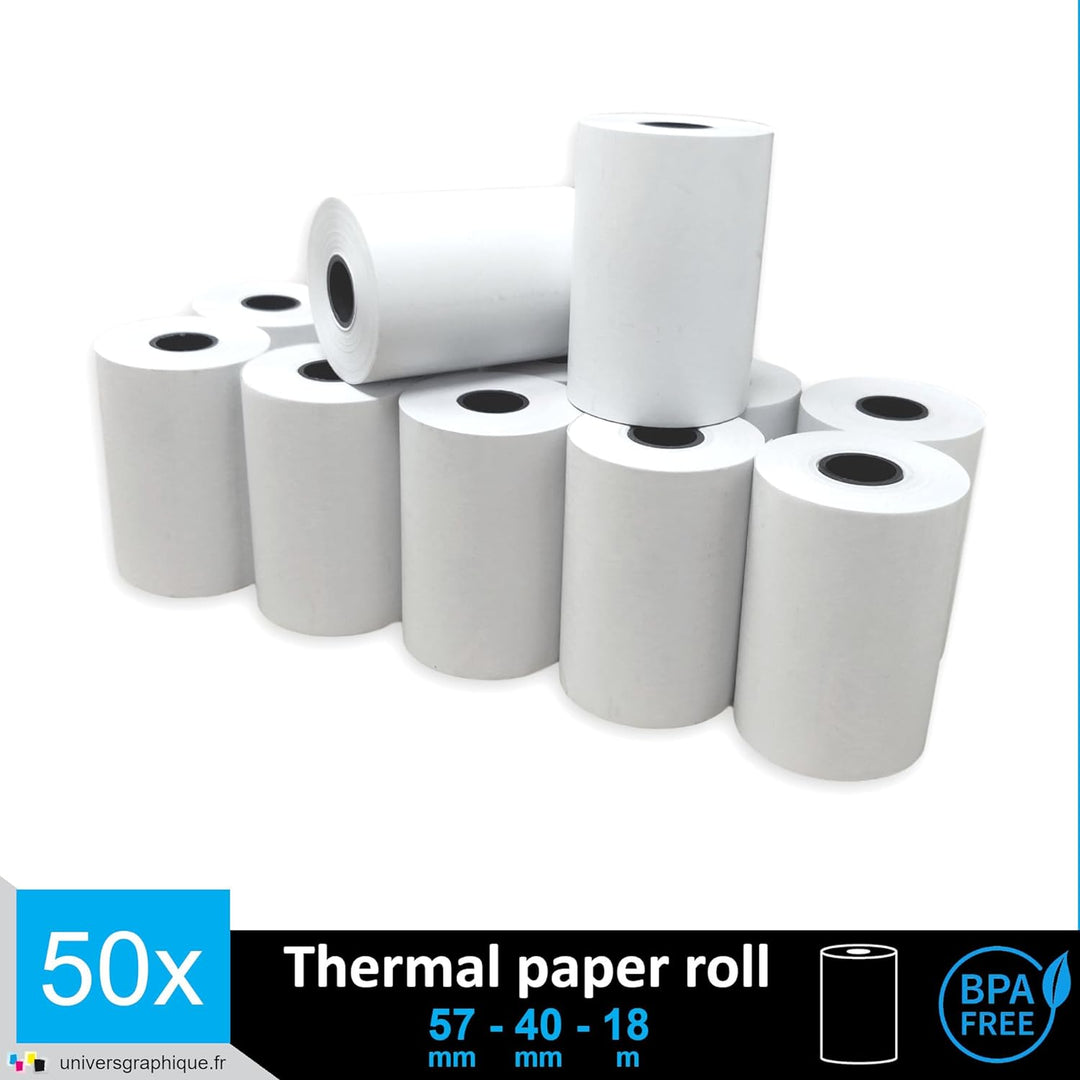 50 EC-Cash Thermorollen 57 x 40 x 12 für EC-Geräte mit Thermodrucker, Thermopapier EC-Cash Bonrolle,