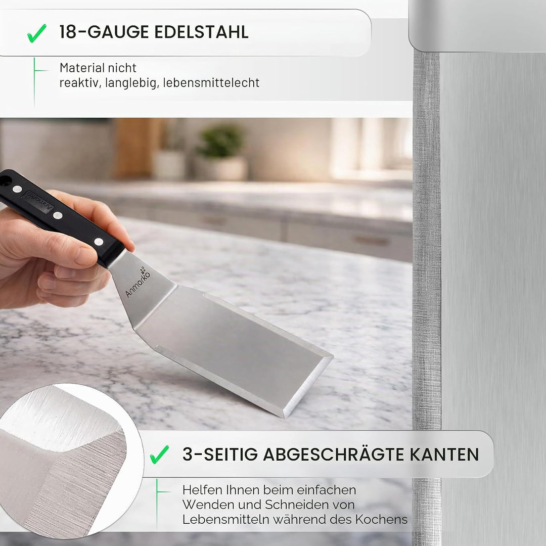 Exklusives Grillwender Set aus hochwertigem Edelstahl - BBQ Grillset in erstklassiger Qualität für H