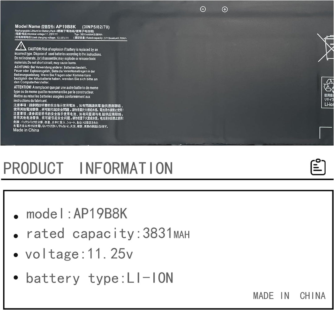 AP19B8K 3INP5/82/70 Laptop Akku kompatibel mit Acer Aspire A315-23 A315-58 A317-52 A317-53 A514-53 A
