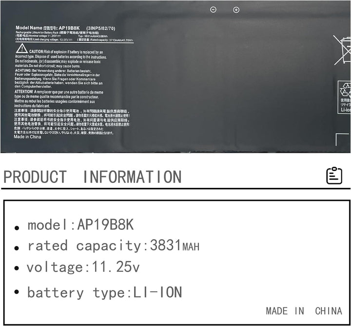 AP19B8K 3INP5/82/70 Laptop Akku kompatibel mit Acer Aspire A315-23 A315-58 A317-52 A317-53 A514-53 A