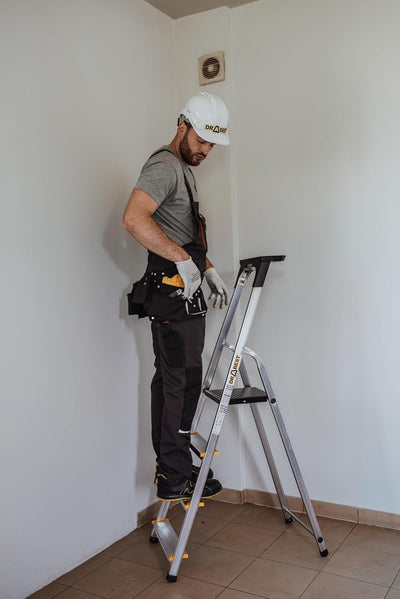 DRABEST Leiter PRO Serie Klapptrittleiter 4 Stufen Trittleiter Stehleiter Alu Haushaltsleiter Rutsch