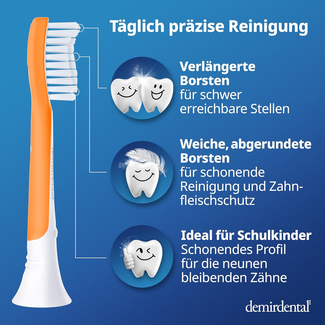 demirdental Kinder Ersatzbürsten passend für Philips Sonicare Kids, Bürstenköpfe ab 7 Jahre, entspri