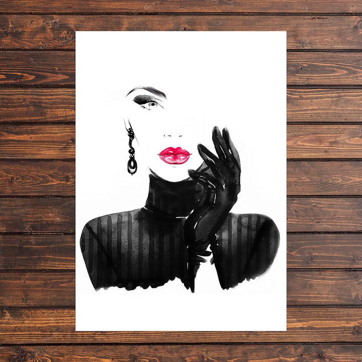 wandmotiv24 Poster als Wanddeko, Grösse Din A1, Model Gemälde, Rot, Fashion, Frau, Frauen Lippen, Ma