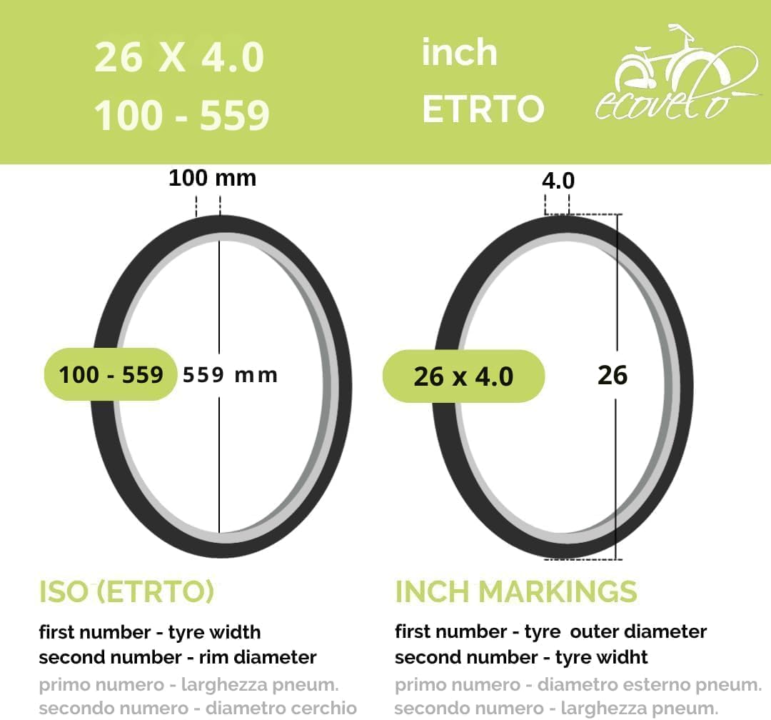 Ecovelò COPERTONE 26 x 4.0 (100-559) + Luftschlauch für Fat Bike Reifen Reifen Reifen Reifen Snow Sa