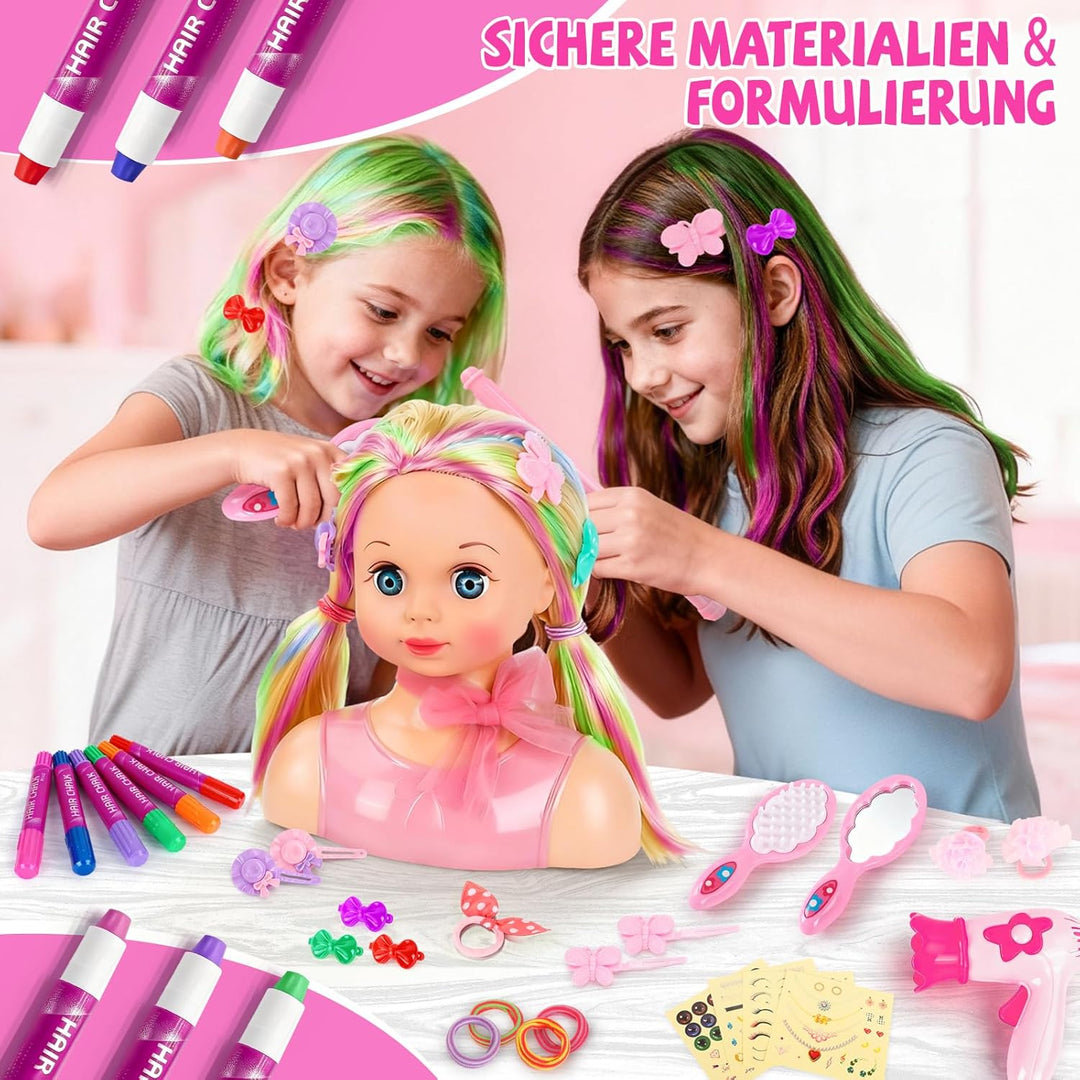 Frisierkopf Kinder Set, Frisierkopfpuppe Spielzeug Set für Kinder mit Haarzubehör, Frisierkopf für M