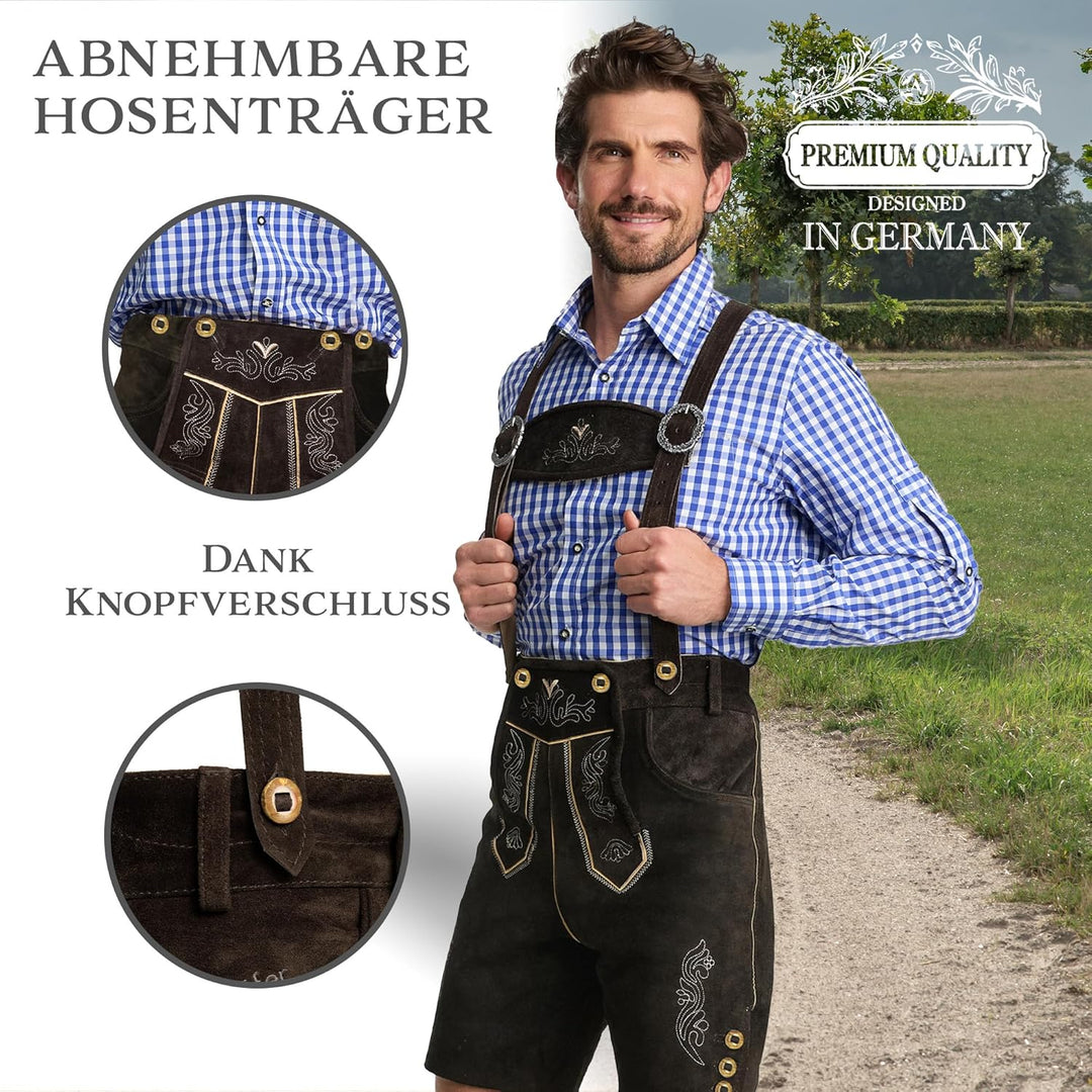 STEIGENHÖFER Lederhose Herren Tracht kurz - Anton - Trachtenhose mit Trägern - 100% Rindsleder - Tra