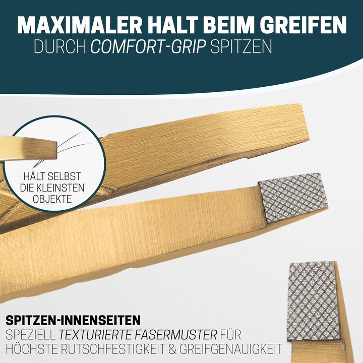 Profi Pinzetten-Set mit ComfortGrip-Spitzen & Anti-Rutsch Griff - Maximaler Halt & höchste Präzision