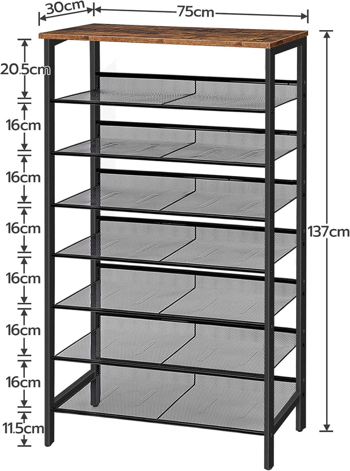 HOOBRO 8-stöckiges Schuhregal, Schuhschrank hoch, Grosse schmal Schuhablage, mit flache und kippbare