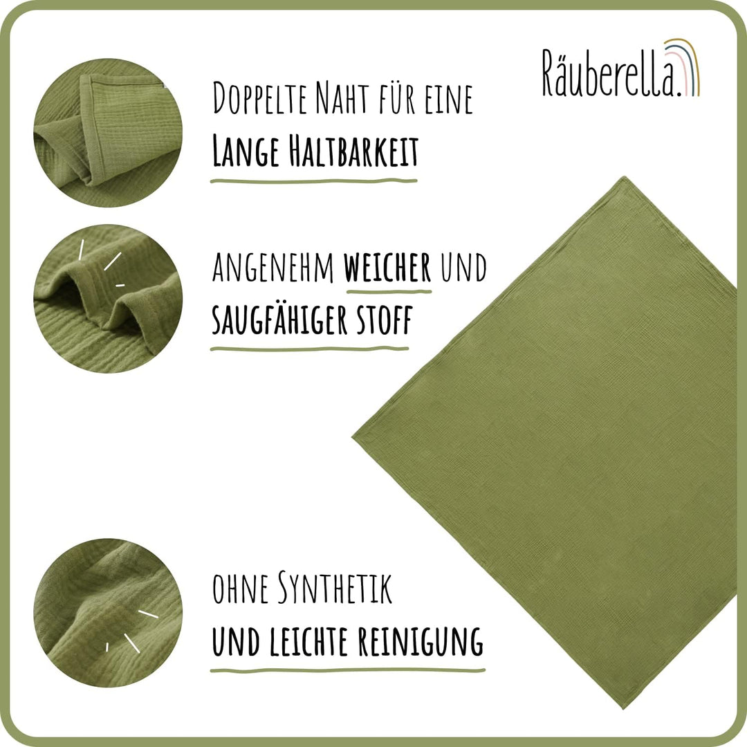 Räuberella ® Original Kuscheldecke 120cm x 120cm Babydecke aus 100% Musselin Bio Baumwolle - Geschen