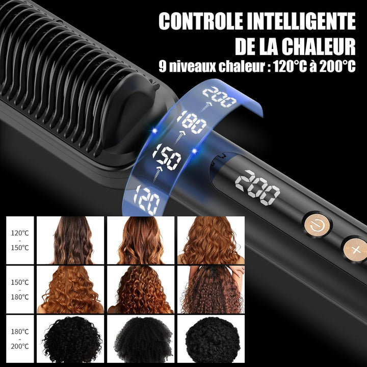 Haarglätter, professionelle Glättbürste für Haare, 9 Temperatureinstellungen, 120 ℃ - 200 ℃, LCD-Dis