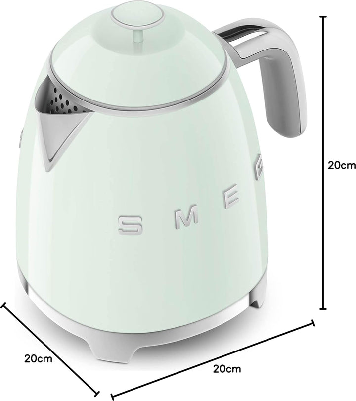 Smeg, Kleiner elektrischer Wasserkocher KLF05PGEU 0,8 L, Edelstahlfilter, Sicherheitsautomatik, Wass