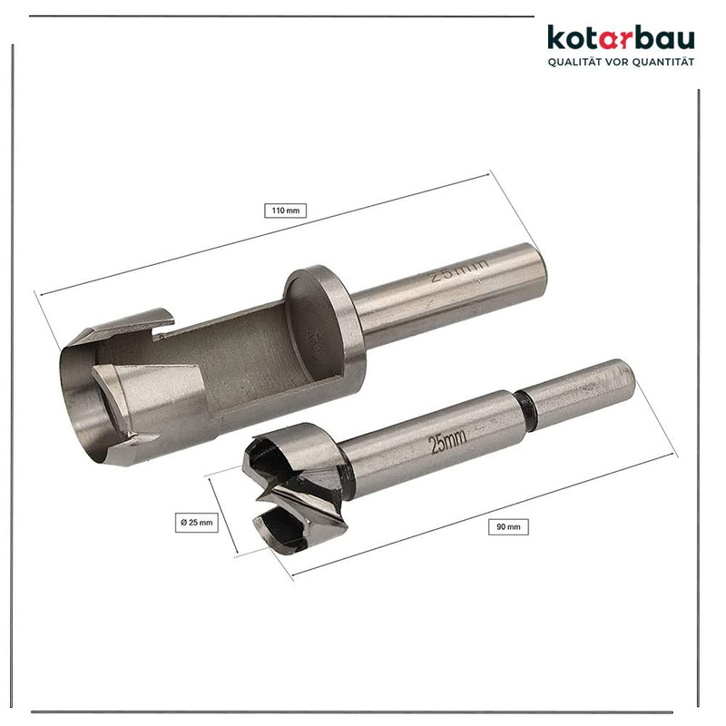 KOTARBAU® Fräser & Bohrer Satz 25 mm Holzbohrer Forstnerbohrer Zapfenbohrer Stopfenbohrer Bohrer Ast