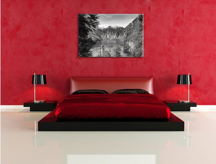 Pixxprint Blick auf den Königssee Kunst als Leinwandbild/Grösse: 100x70 / Wandbild/Kunstdruck/fertig