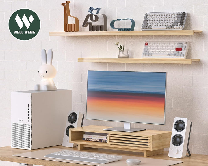 Dual-Monitorständer mit Schiebetür, doppelter Computer-Laptop-Ständer, Schreibtischregal-Organizer m