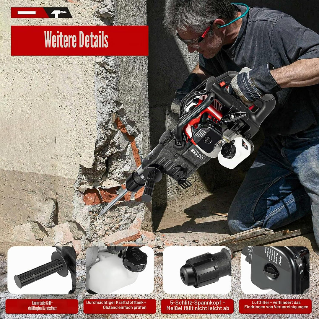 1200W Abbruchhammer Benzin,Stemmhammer Meisselhammer,Stemmhammer Meisselhammer,2-Takt Motor,32.6 cc,