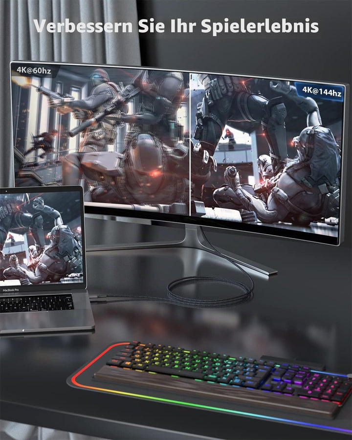 【2er Pack】USB C DisplayPort 1.4 Kabel 8K@60Hz Stouchi 4K@144Hz/120Hz 5K@60Hz 2K@240Hz Thunderbolt 3/