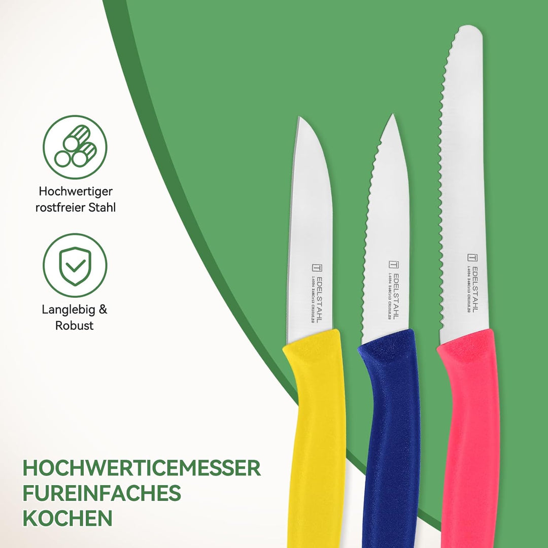 Classic Gemüsemesser-Set, 6-teilig, Obstmesser, Schälmesser mit Wellenschliff, Tomatenmesser, Scharf