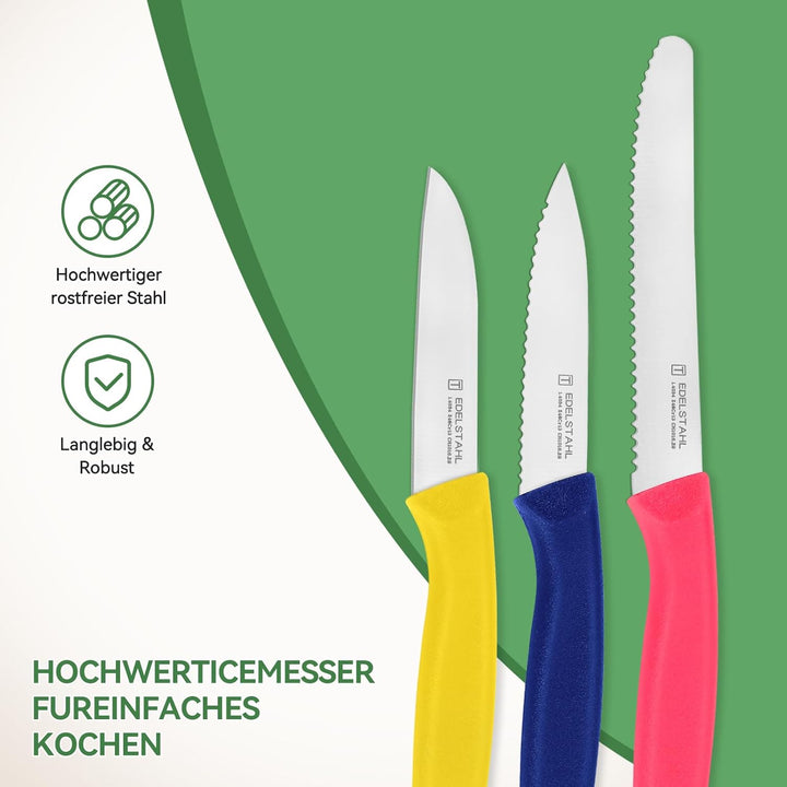 Classic Gemüsemesser-Set, 6-teilig, Obstmesser, Schälmesser mit Wellenschliff, Tomatenmesser, Scharf