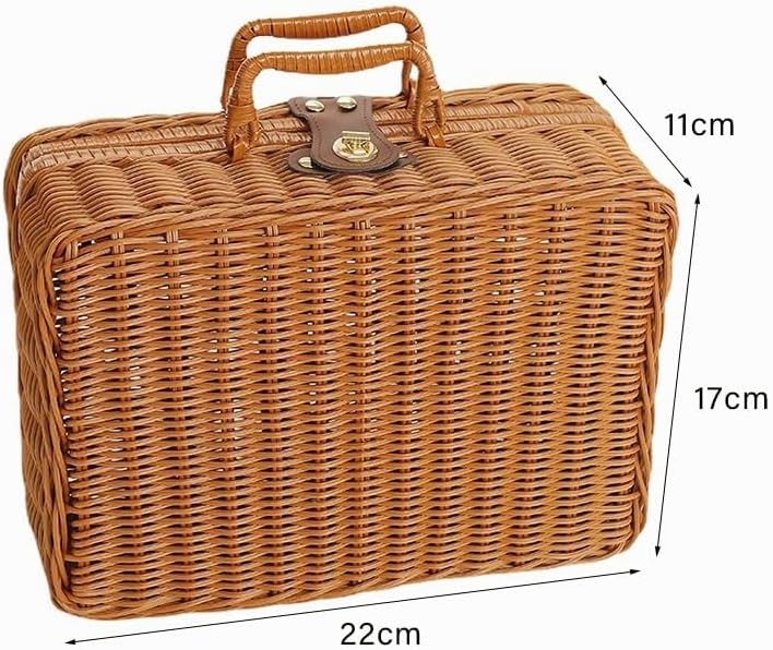 Weiden Picknickkorb, Retro Gewebte Picknickbox, Kunststoff Rattan Koffer Picknickkorb mit Griffen un