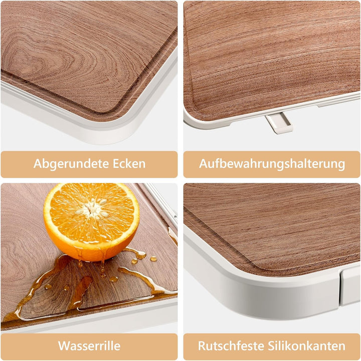 ROTTOGOON Schneidebrett Holz & Edelstahl 2 in 1 Doppelseitiges Schneidebrett mit Saftrille Rutschfes
