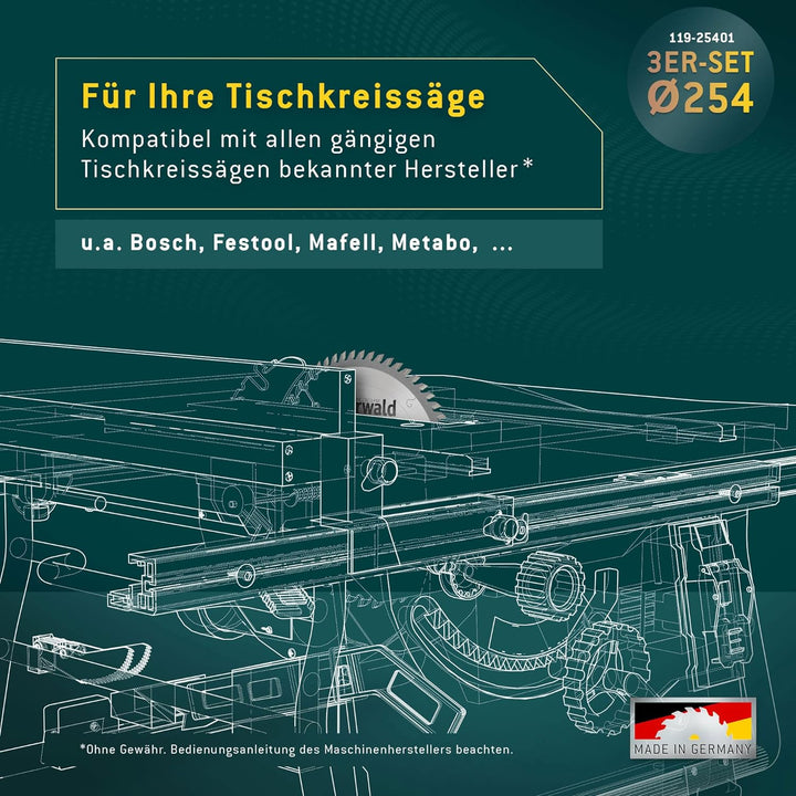 Bayerwald Kreissägeblatt Set Ø254 (3 tlg.) - für Holz Längs &amp; Querschnitte - geeignet für Tischkreis