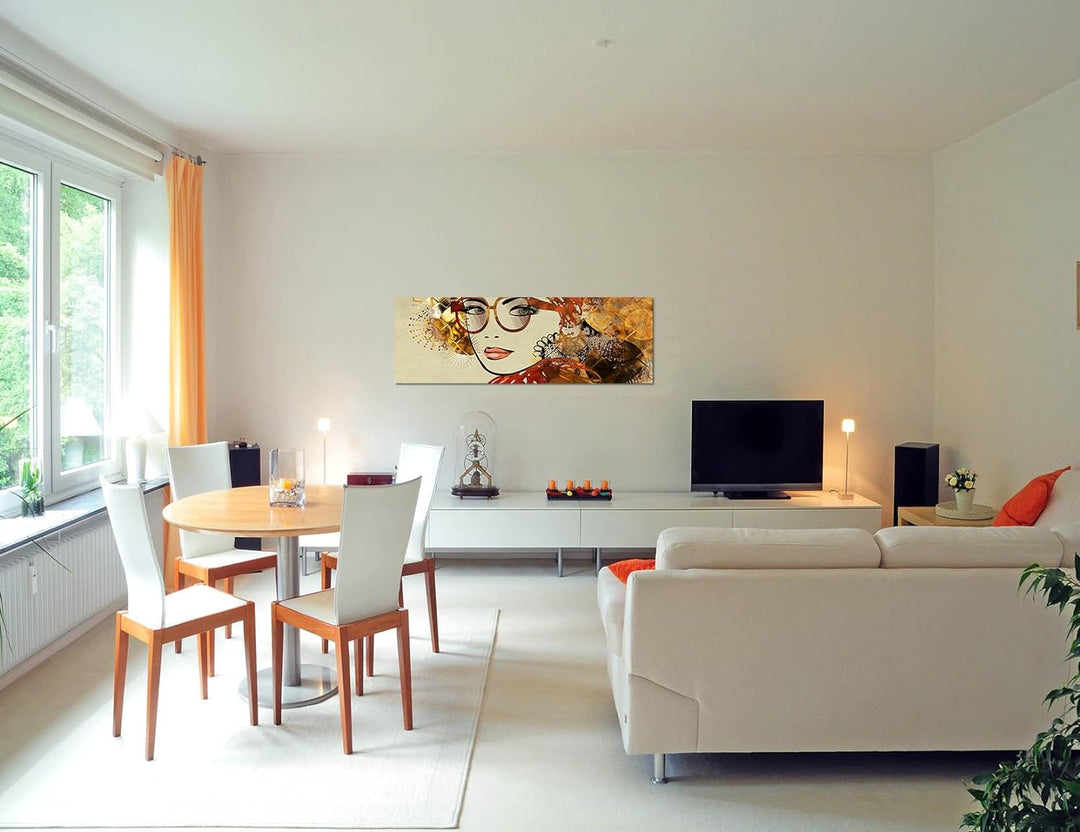 Paul Sinus Art Panoramabild auf Leinwand und Keilrahmen 150x50cm Gemälde Kunstwerk Frau Gesicht Port