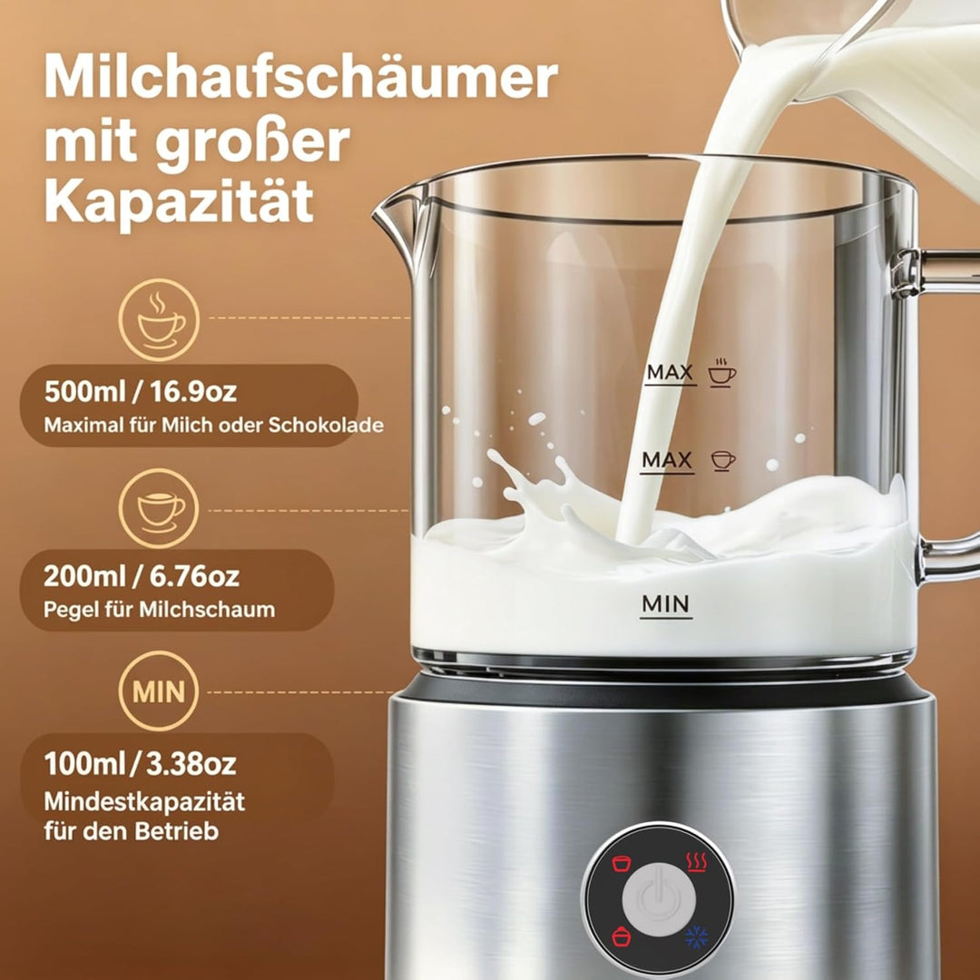 Milchaufschäumer Elektrisch 4 in 1, Milchschäumer Induktion 500ml Kalt Warm, Automatische, Spülmasch