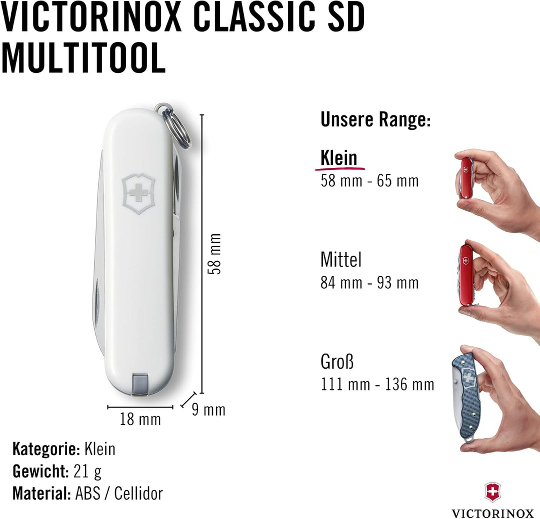 Victorinox Schweizer Taschenmesser, Klein, Classic SD, Multitool, Swiss Army Knife mit 7 Funktionen,