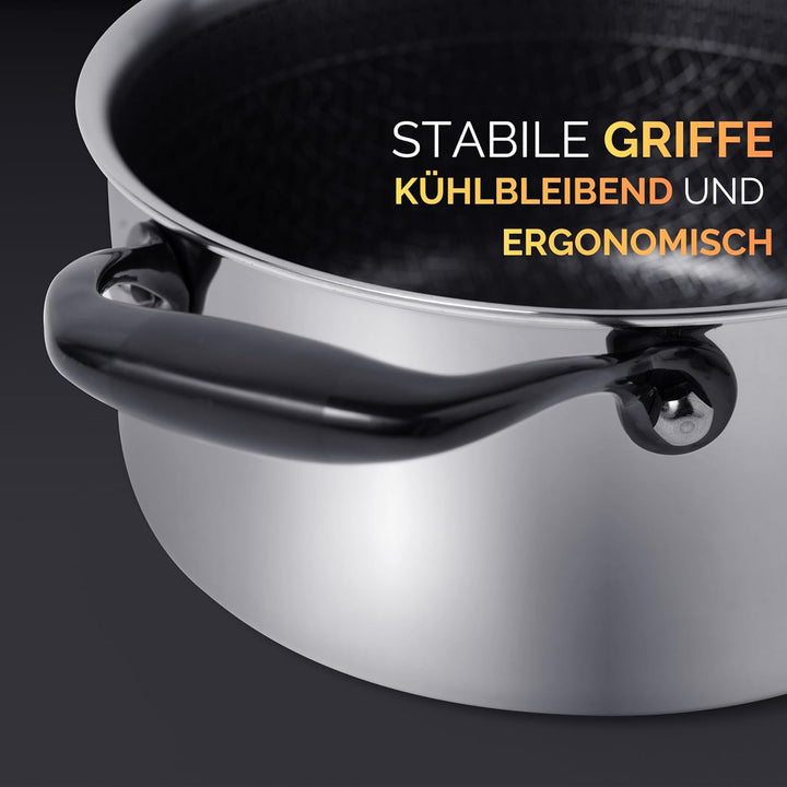 NYORD Edelstahltopf - Antihaft, Kratzfest, Kochtopf Wabenstruktur, Spülmaschinenfest, Hybrid Topf, K