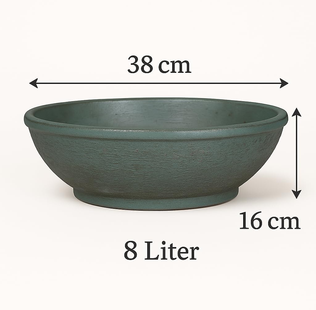 K&K Keramik Bonsaischale/Pflanzschale Flach, 38x16 cm, grün-matt, frostbeständig, Grün