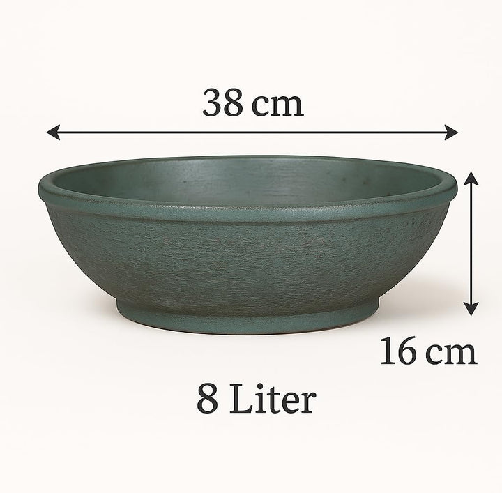 K&K Keramik Bonsaischale/Pflanzschale Flach, 38x16 cm, grün-matt, frostbeständig, Grün