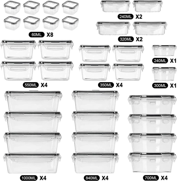 Queta 34Pcs Frischhaltedosen Set Kunststoff Lebensmittelbehälter 10 Grösse Vorratsdosen Gefrierdosen