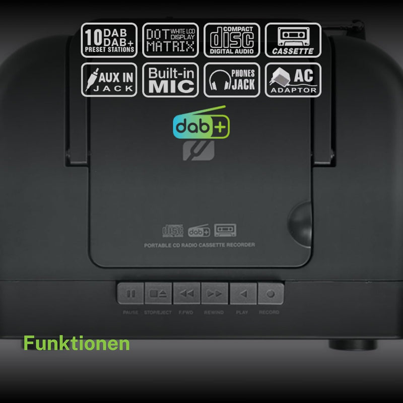 MUSE Tragbares DAB+ Radio mit Bluetooth CD-Player, Kassettenspieler, UKW, Kopfhörer-Eingang, AUX-In,