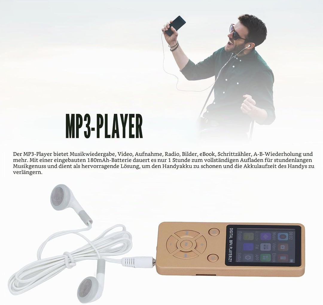 MP3-Player/MP4-Player 64GB Bluetooth 5.0 HiFi MP3 Musik-Player, 1,8-Zoll-LCD-Bildschirm mit Lautspre