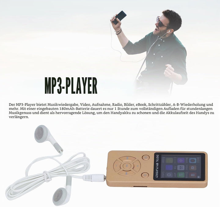 MP3-Player/MP4-Player 64GB Bluetooth 5.0 HiFi MP3 Musik-Player, 1,8-Zoll-LCD-Bildschirm mit Lautspre