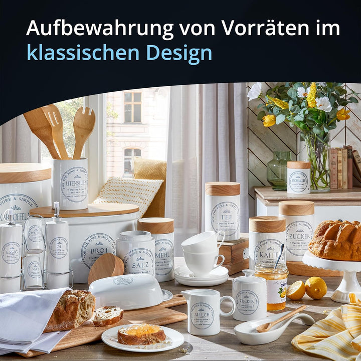 KHG Zwiebeltopf Keramik Steingut Weiss Holzdeckel Bambus, Zwiebel Aufbewahrung, 1kg Kapazität, Zwieb
