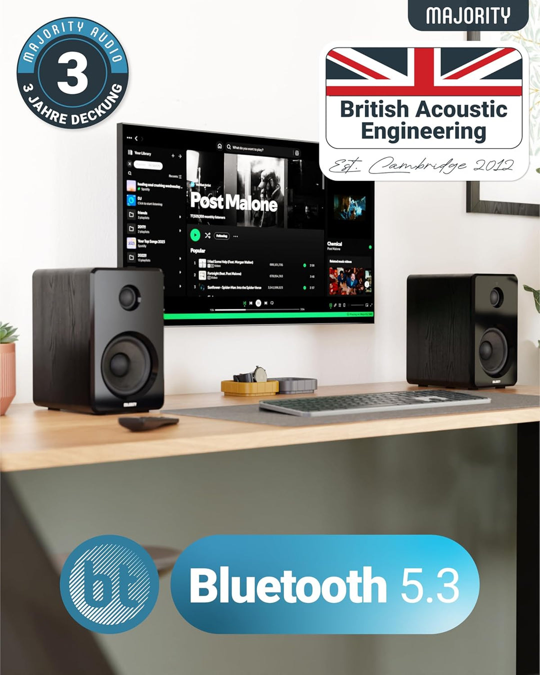 MAJORITY D40 Bluetooth Lautsprecher Boxen | 60W 2.0 Aktivlautsprecher | Studio Monitor mit 4"-Treibe