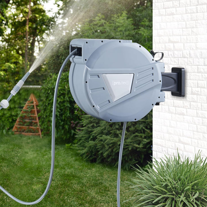 pro.tec Schlauchtrommel Amersfoort 10m + 1m Gartenschlauch Trommel Wand Schlauchaufroller Automatik