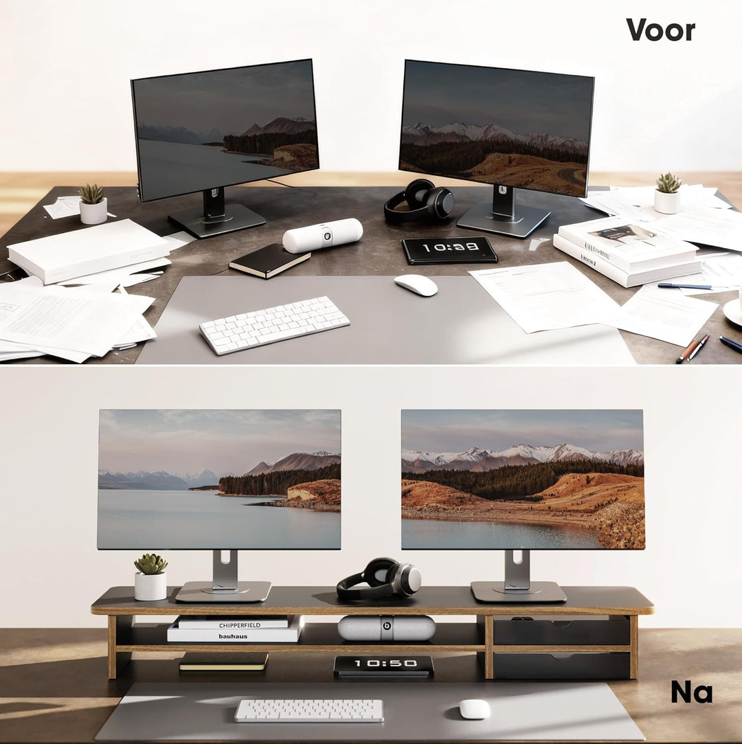 Fenge Dual Monitorständer Riser mit 2 Acryl Schubladen 108cm Grosse Computer Bildschirmständer für P